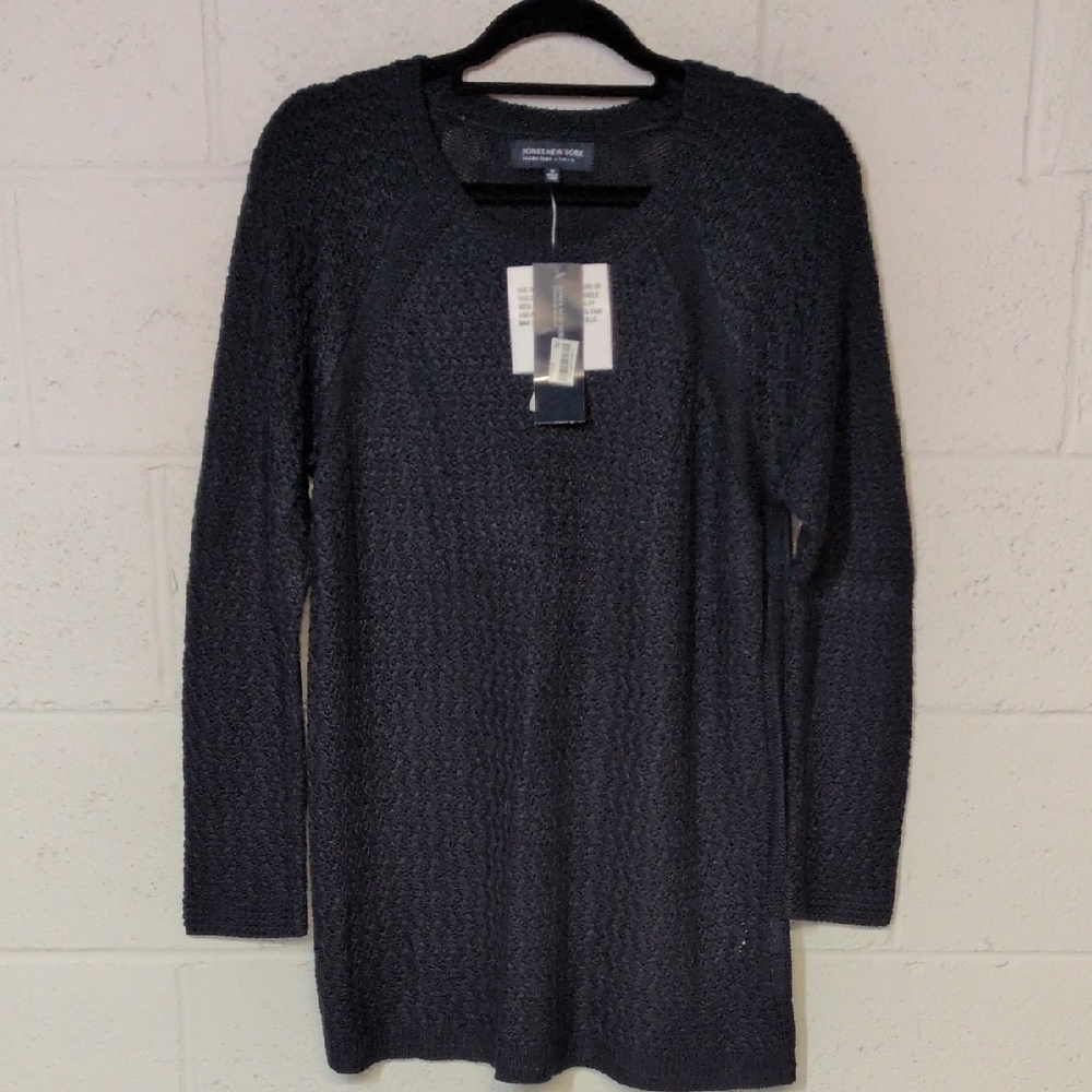 Jones New York Signature Women's Crewneck Hollow Knit Sweater Navy Blue, 1X NWT